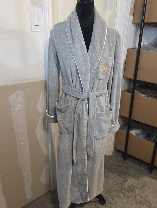 Lauren Ralph Lauren Other - Lauren Ralph Lauren  Gray Terry Cloth Robe Long  Embroidered Crest Cozy Fleece